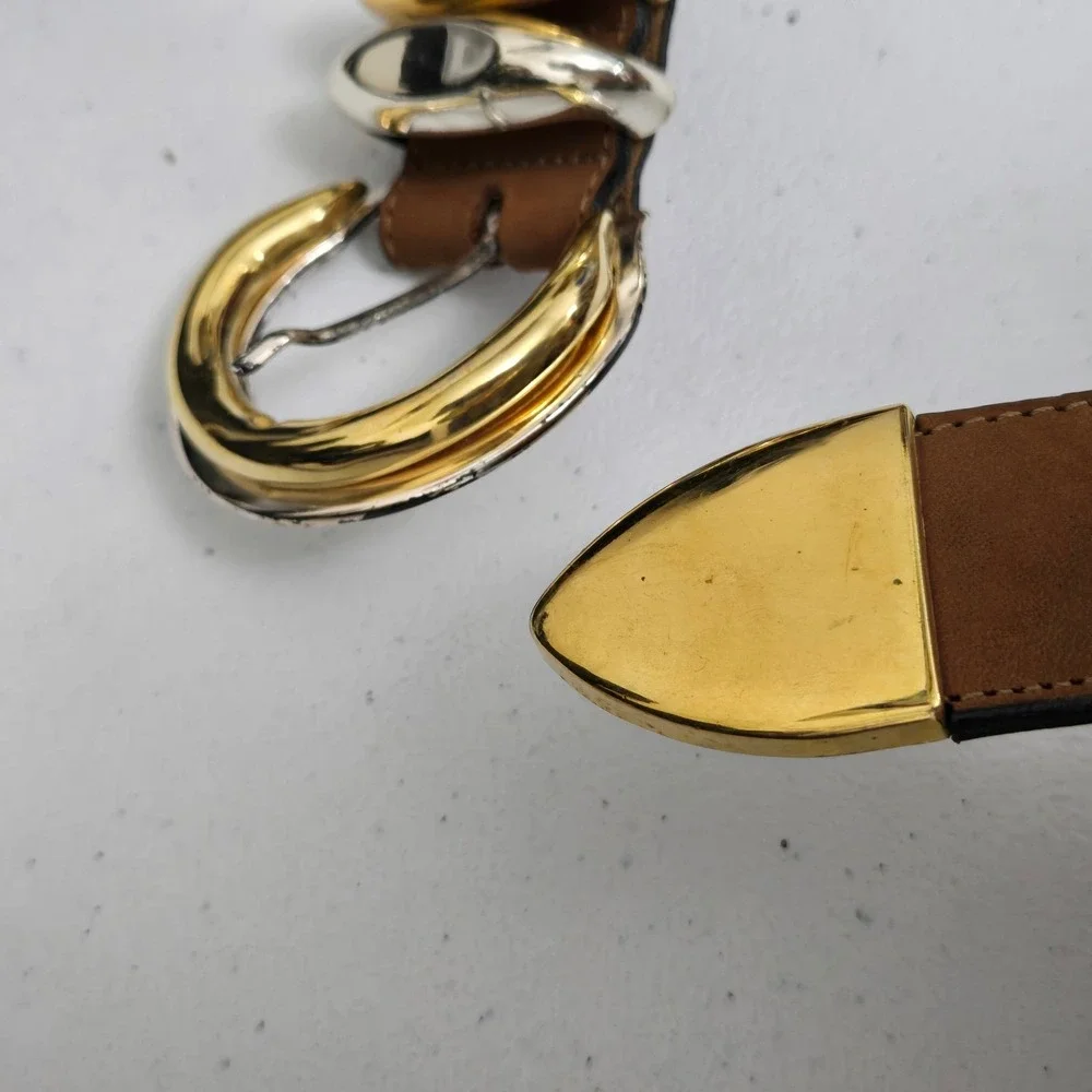 Streets‎ Ahead Suede Leather Belt Medium Gold Silver Buckle Western Style